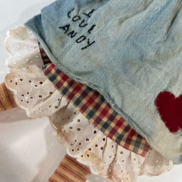 3PC Vintage Raggedy Ann & Andy Primitive Fabric Dolls  (Set of 3) - Picture 9 of 16